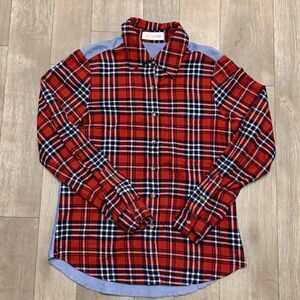 Womens Kittenish Plaid Denim Button Up Shirt